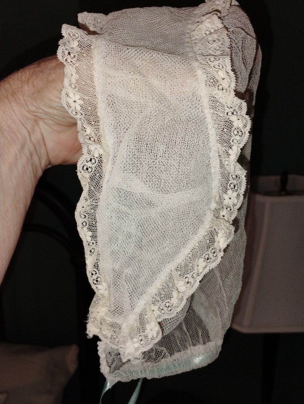 Delicate Vintage Lace Hair Bonnet in Light Cream/White Victorian Period